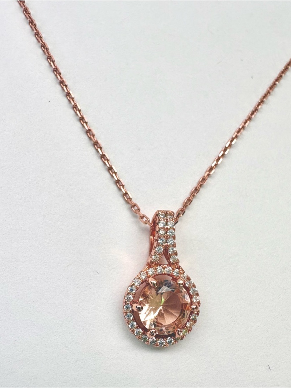 Genevive Sterling Silver 18K Rose Gold Overlay Champagne Cubic Zirconia Pendant